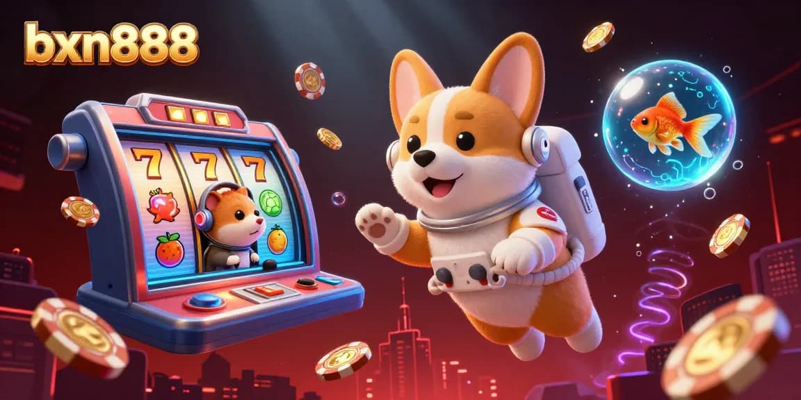 Experience thrilling gameplay with bxn888 in a vibrant space casino scene featuring a corgi and hamster.