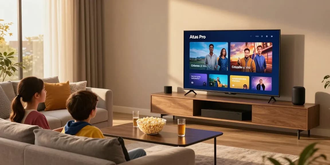 Installation d'Atlas pro ontv dans un salon moderne avec un écran HD.
