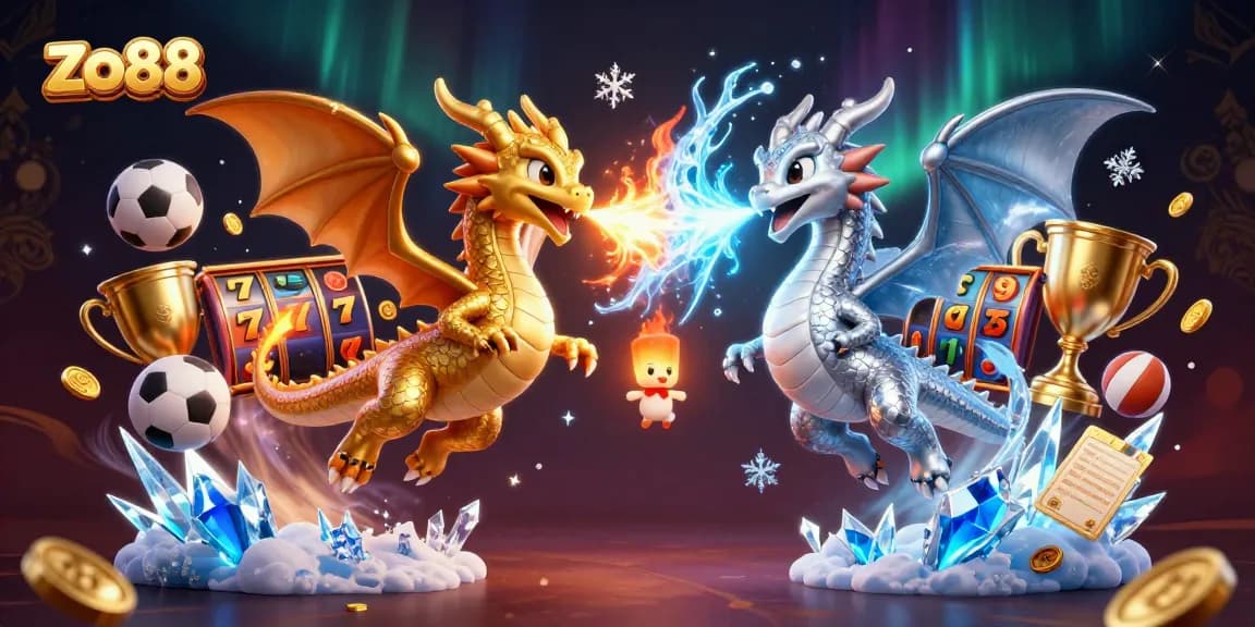 Experience thrilling gameplay at zo88 with a gold and silver dragon in a vibrant casino setting.